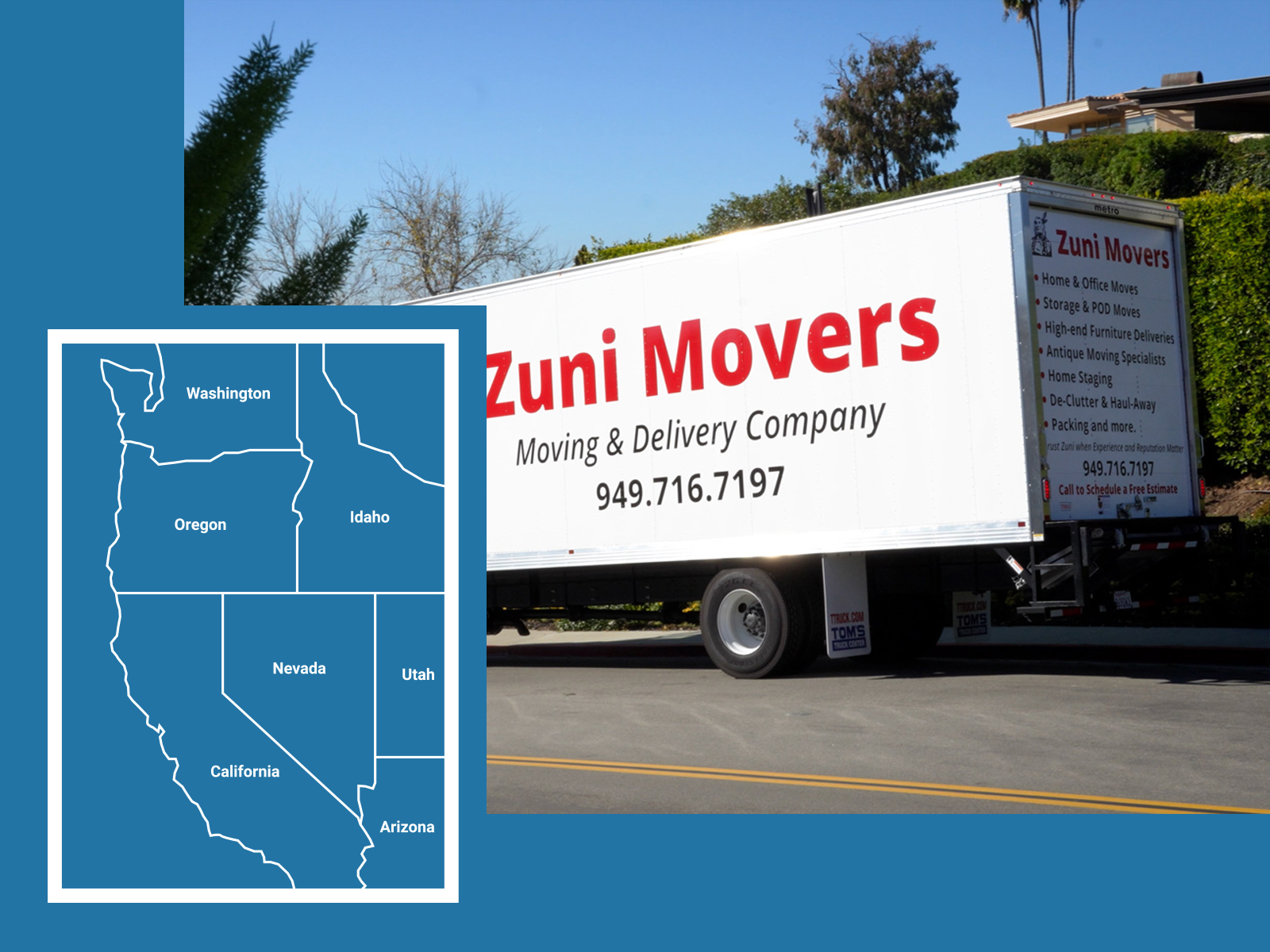 Zuni Movers truck with Map displaying where they move clients to